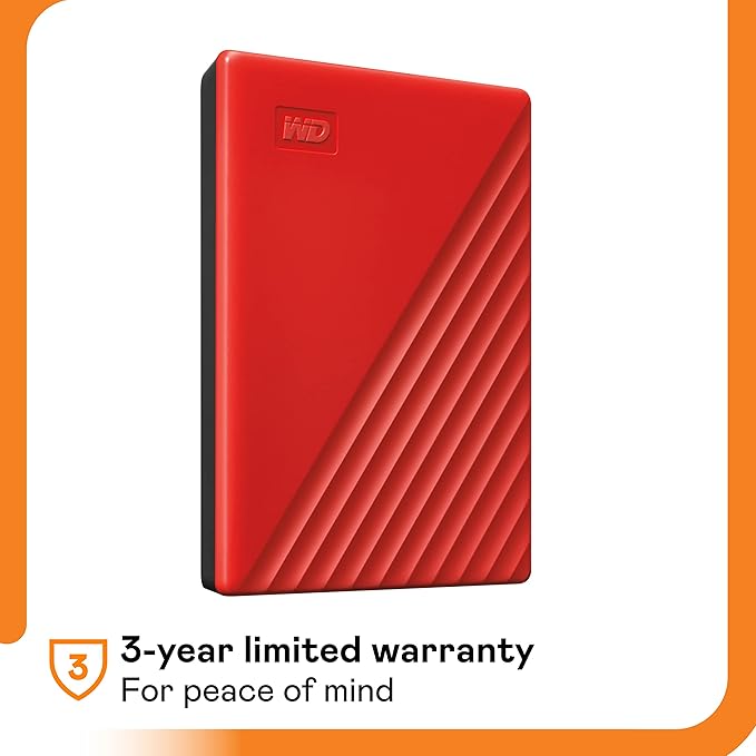 Western Digital WD My Passport 2TB Portable External Hard Drive – Slim, Secure & Superfast Backup Solution-Red