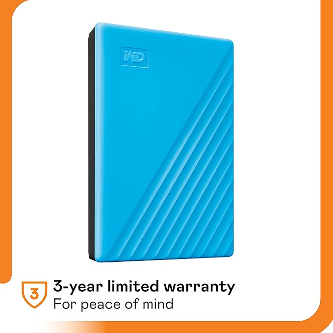 Western Digital WD My Passport 2TB Portable External Hard Drive – Slim, Secure & Superfast Backup Solution-Blue