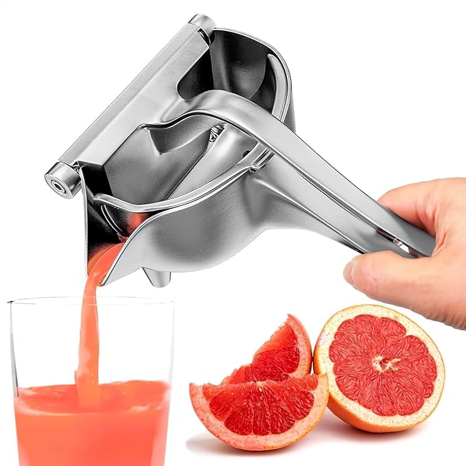 Aluminium Manual Fruit Juicer Orange Heavy Duty Juicer Hand Press Metal Lime Juicer Hand Instant, Steel Handle Simple Fruit Juicer Press Squeezer Citrus Collectible Figure (Silver)
